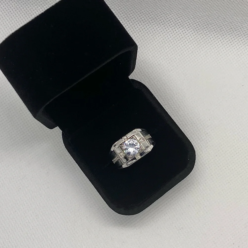NEW 925 Silver Round Crystal Wide Band Ring